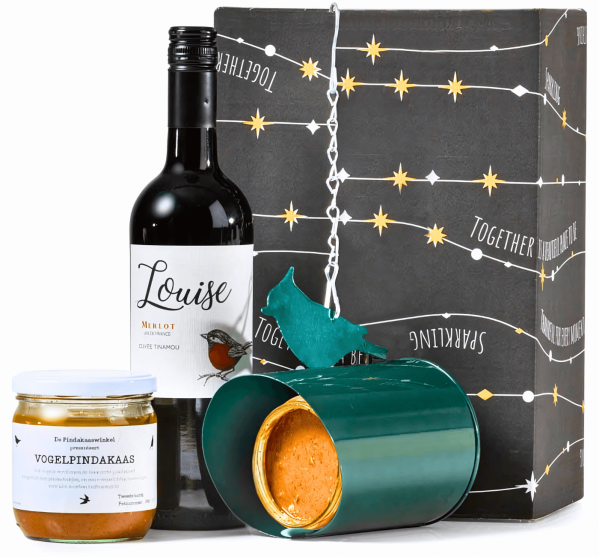 Wijngeschenk met Merlot en vogelpindakaas
