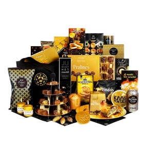 Een goud goedgevuld personeelsgeschenk voor werknemers die houden van lekker eten